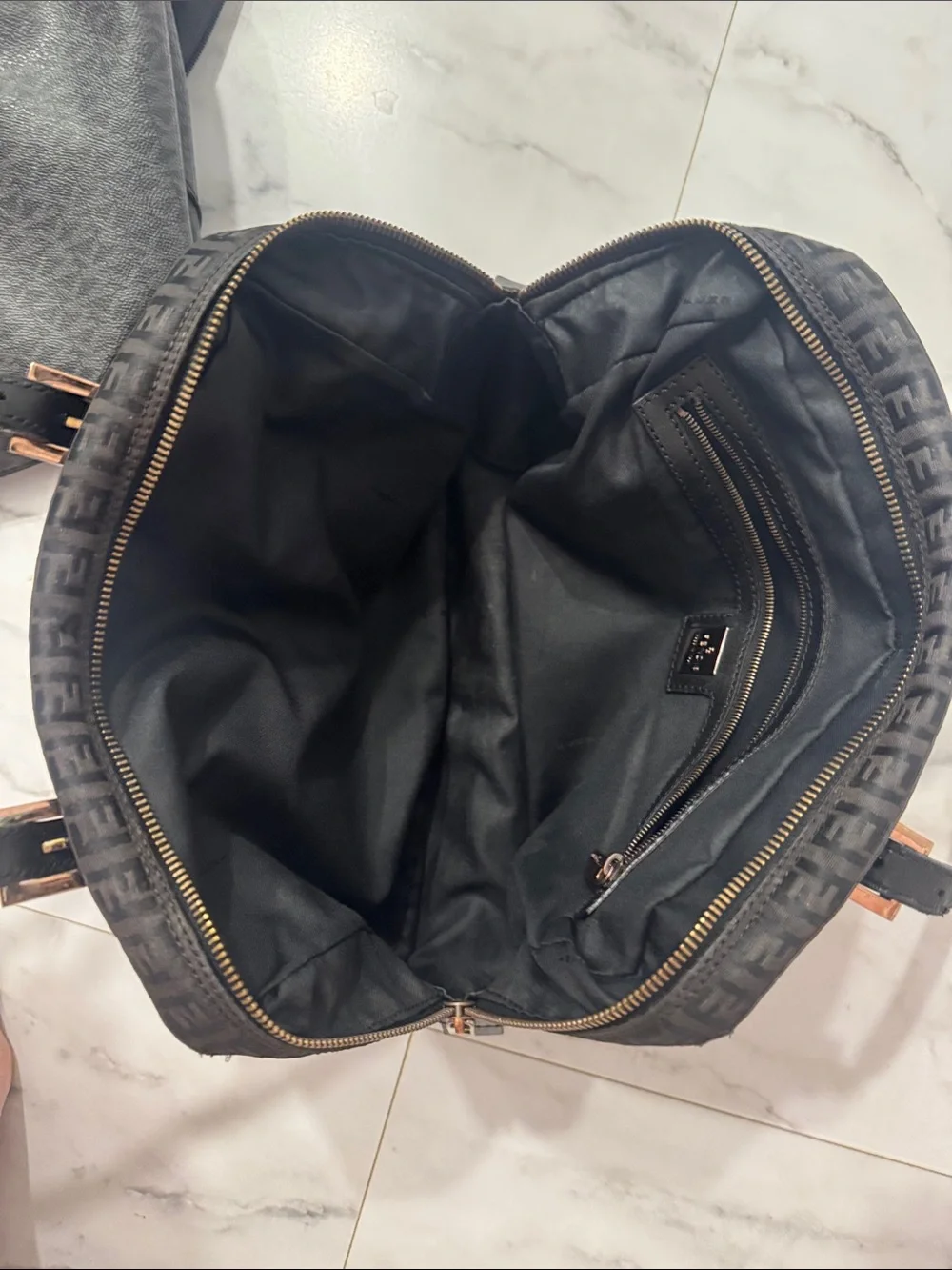 Fendi Black Zucca Shoulder Bag with Leather Trim Vintage